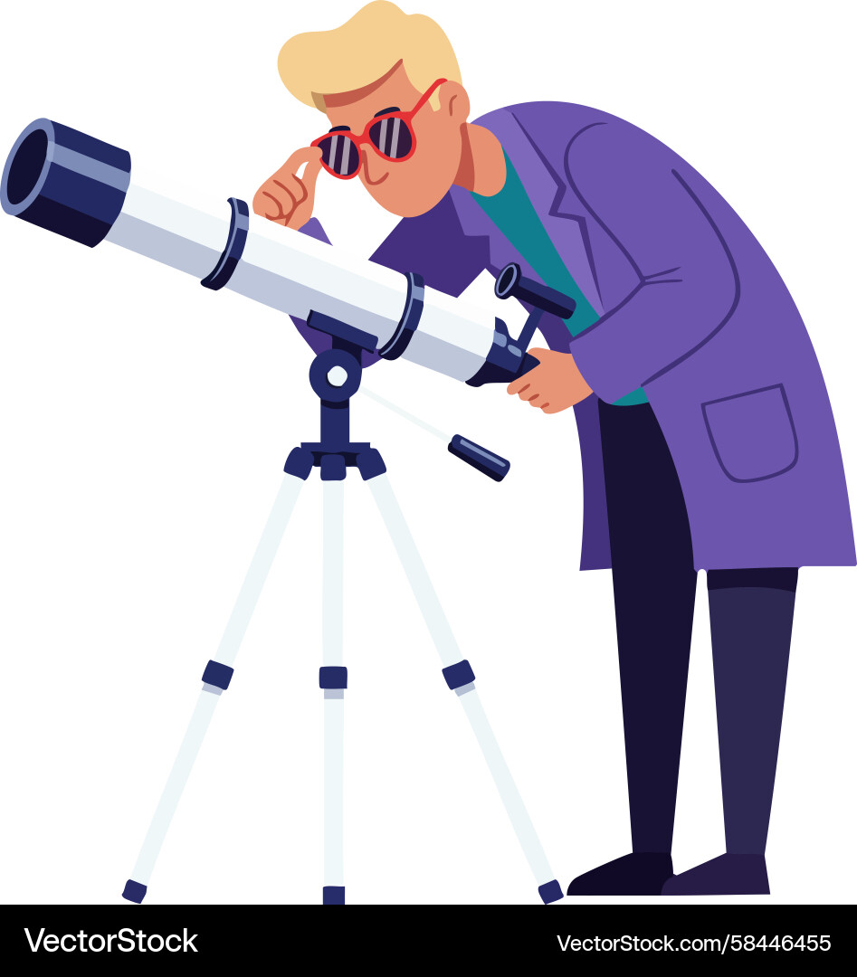 Man Using Telescope for Astronomy Vector Image