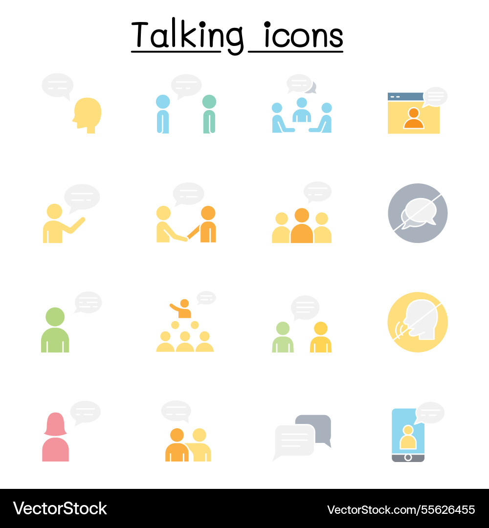 Talk speech discussion dialog icon set in flat Talk speech discussion dialog icon set in flat vector image