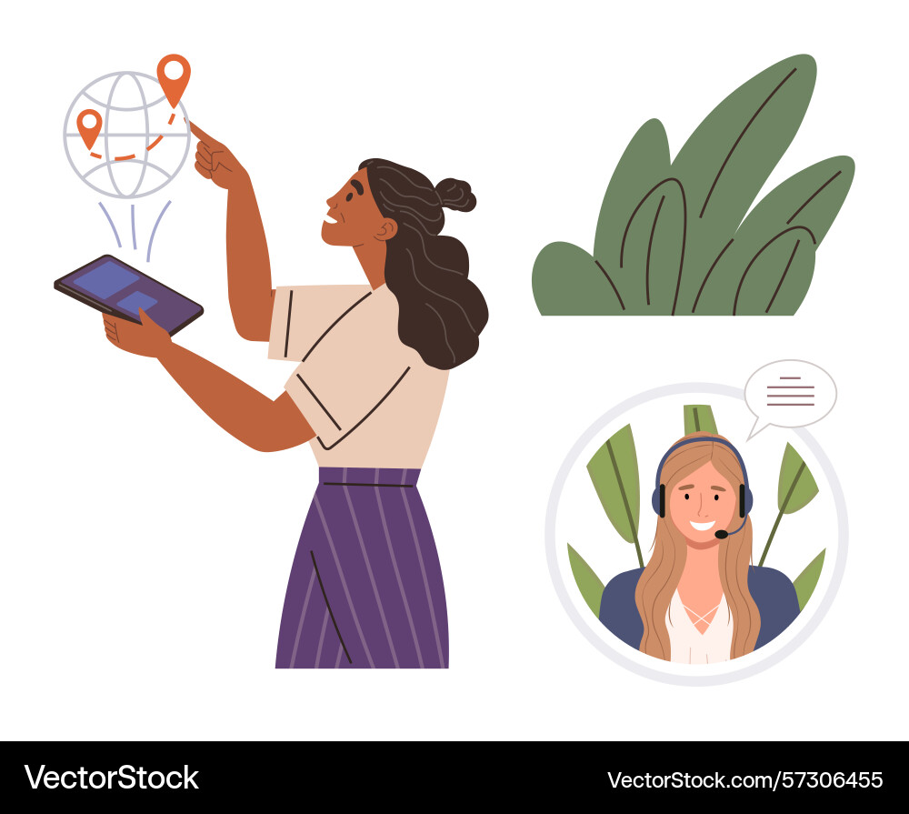 Woman using tablet for navigation with location Woman using tablet for navigation with location vector image