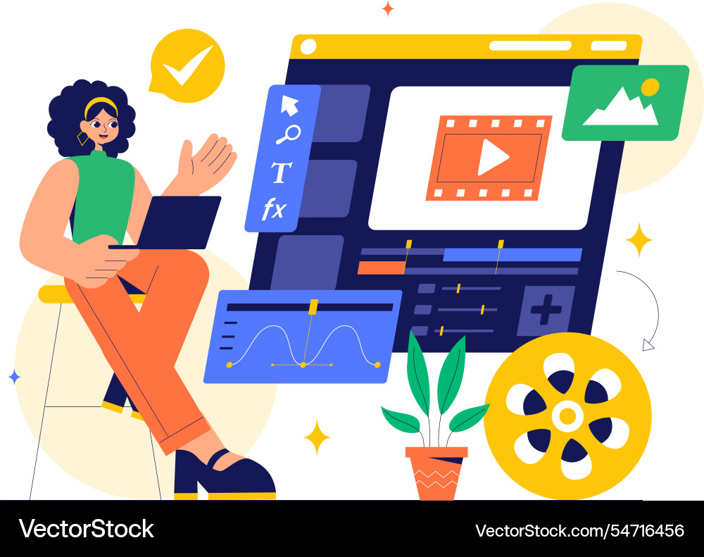 A video editor program featuring editing A video editor program featuring editing Vector Image