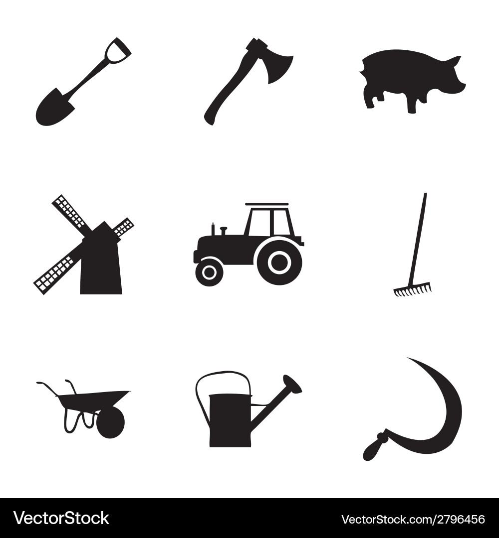 Black farming icons set Vector Image