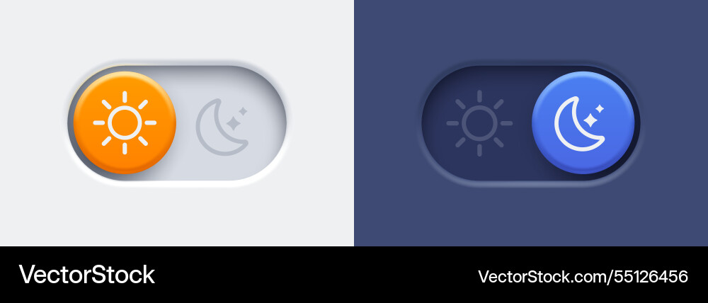Dark mode and light toggle switch buttons Dark mode and light toggle switch buttons vector image