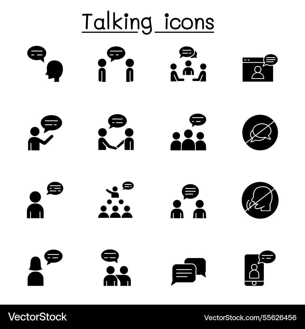 Talk speech discussion dialog icon set in glyph Talk speech discussion dialog icon set in glyph vector image