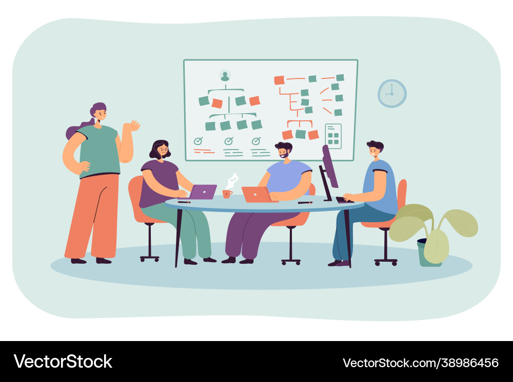 Team programmers working on software vector image