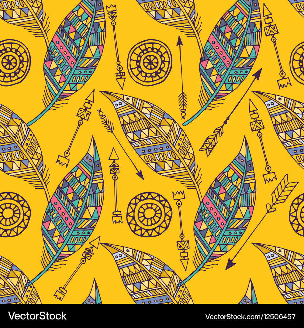 Seamless pattern with feather and arrows Vector Image