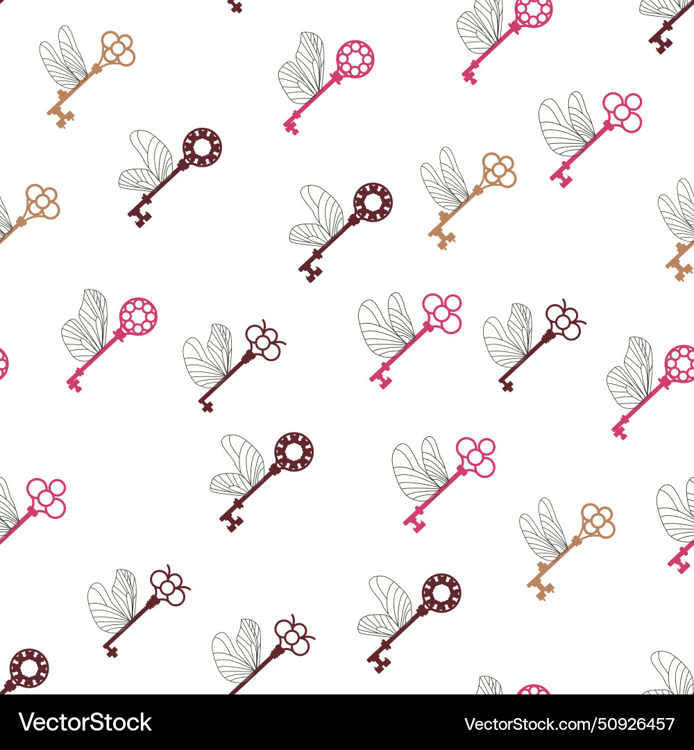 Seamless pattern with magic keys wings Vector Image