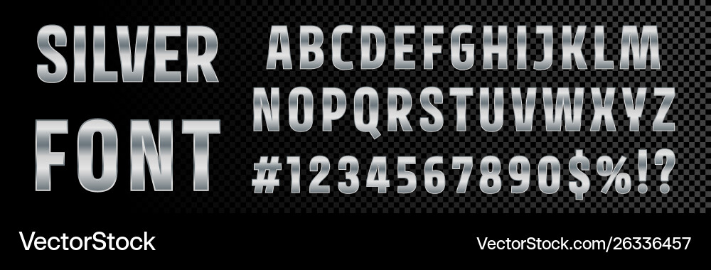 Silver Chrome Font Numbers & Letters Vector Image