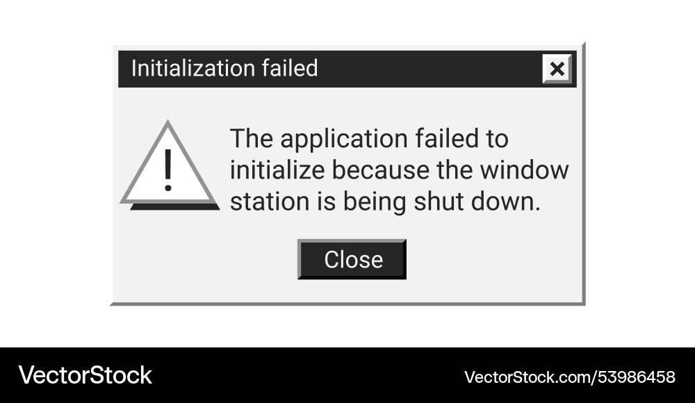 Initialization failed window message in black Vector Image