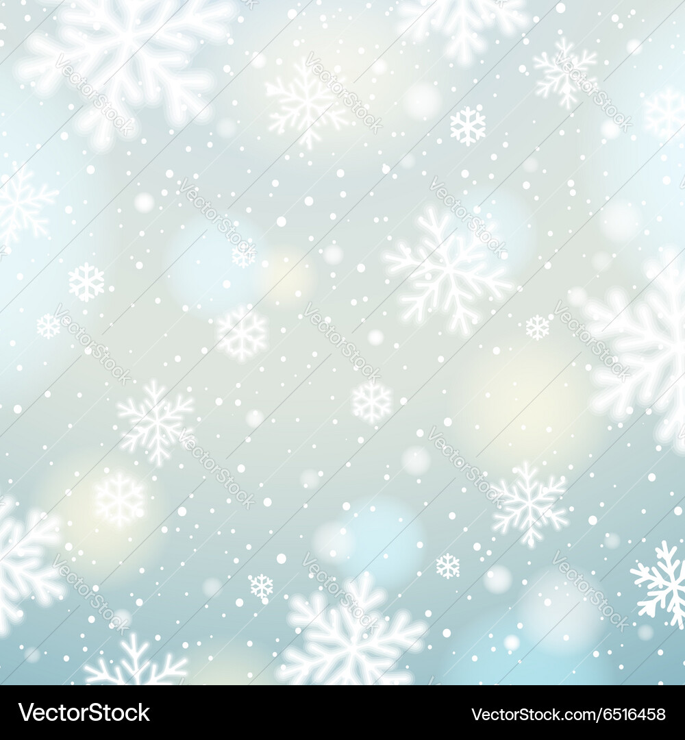 Light background with bokeh and blurred snowflakes Vector Image