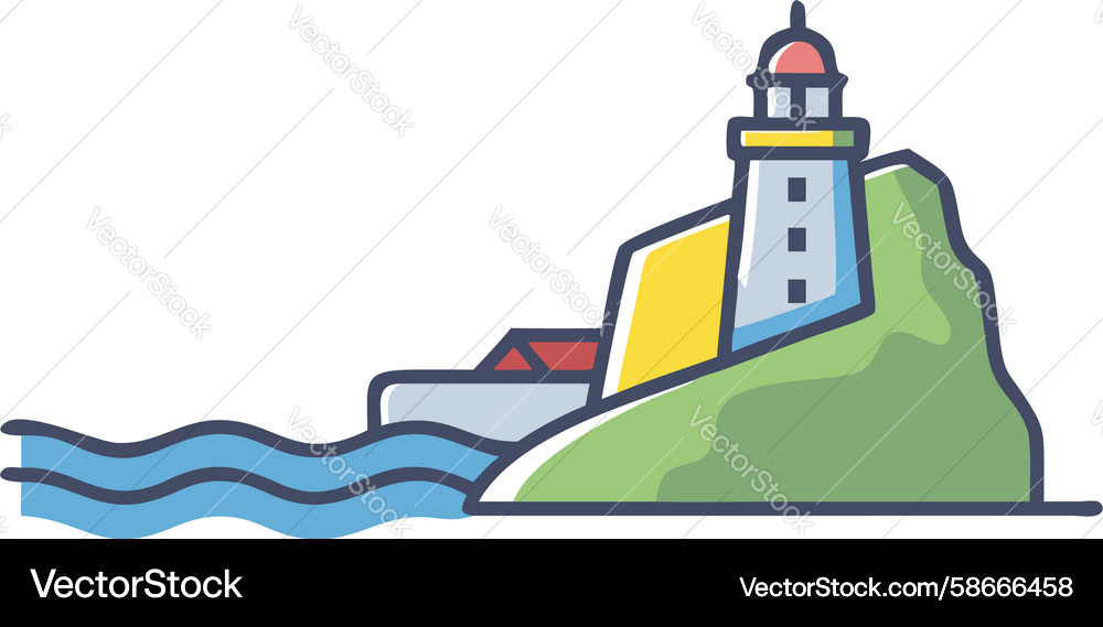 Lighthouse on island with crashing waves design Vector Image