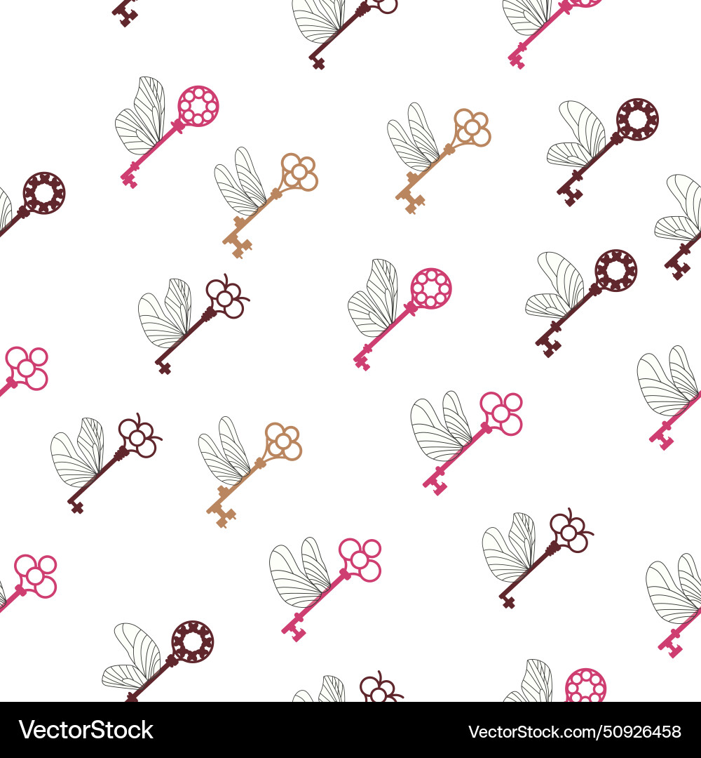 Seamless pattern with magic keys wings Seamless pattern with magic keys wings Vector Image