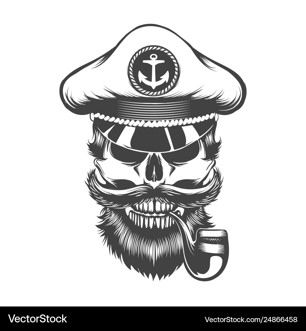Skull in Captain's Hat Vector Image