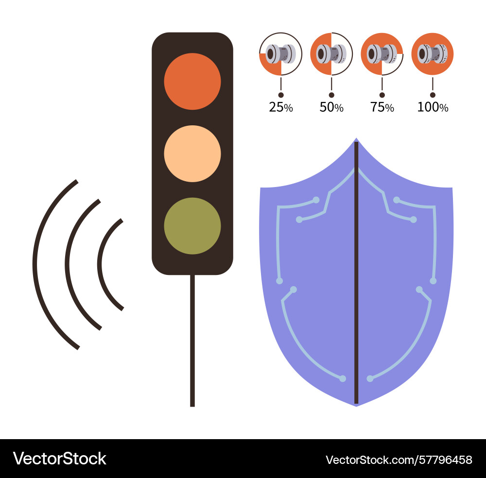 Traffic light system with sound waves and shield Vector Image