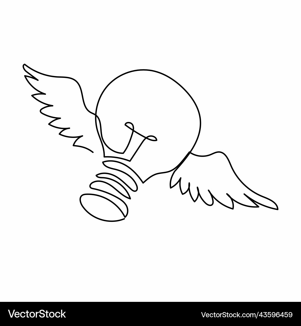 Continuous Line Lightbulb with Wings vector image