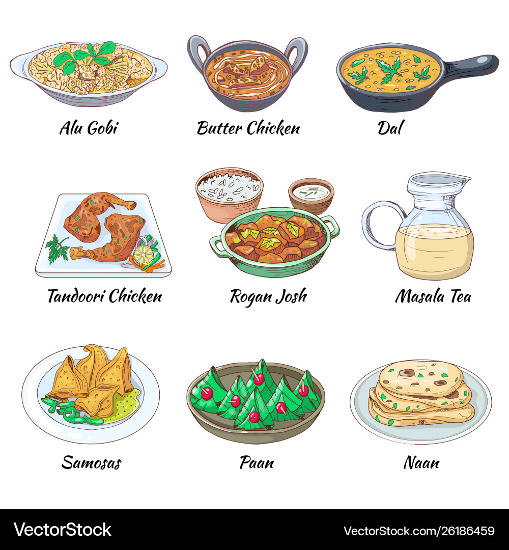 Indian food set asian traditional cuisine Indian food set asian traditional cuisine vector image