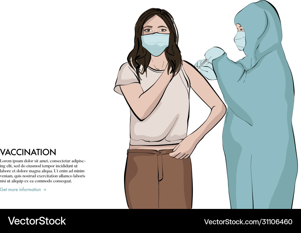 Anaesthetist making arm injection to girl anti Anaesthetist making arm injection to girl anti vector image