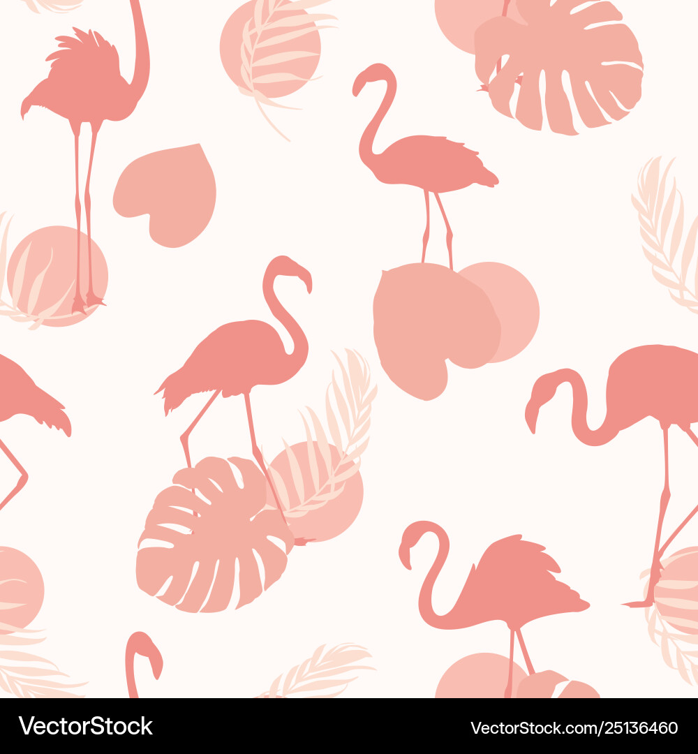 Exotic pink flamingo birds tropical leaves shapes Exotic pink flamingo birds tropical leaves shapes vector image