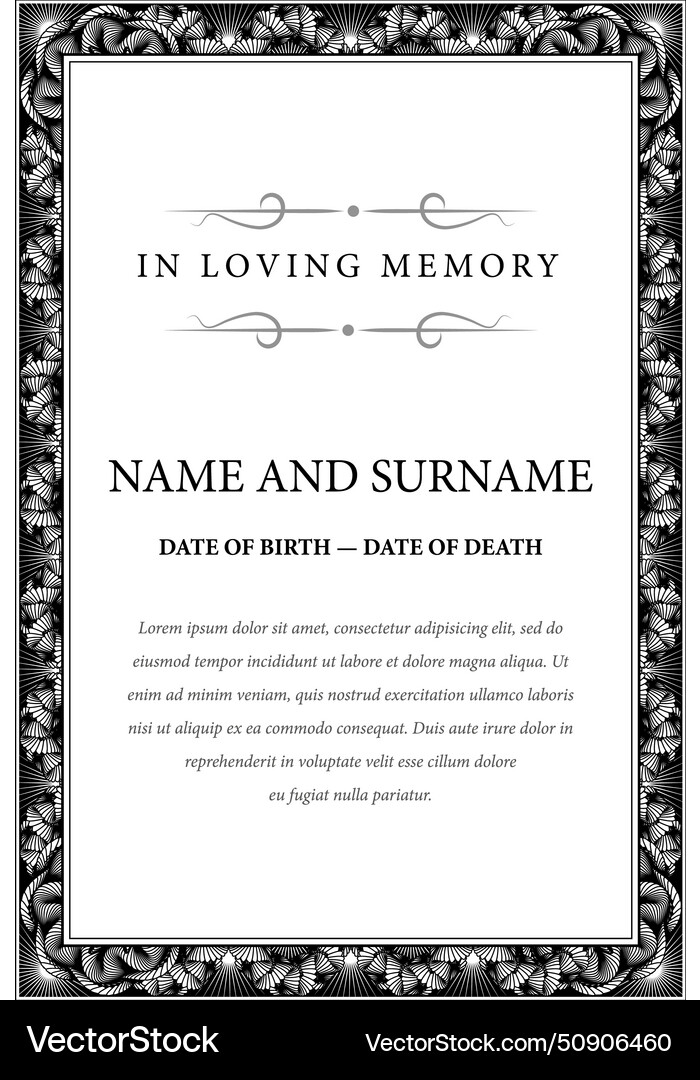 Funeral card in loving memory of those who vector image