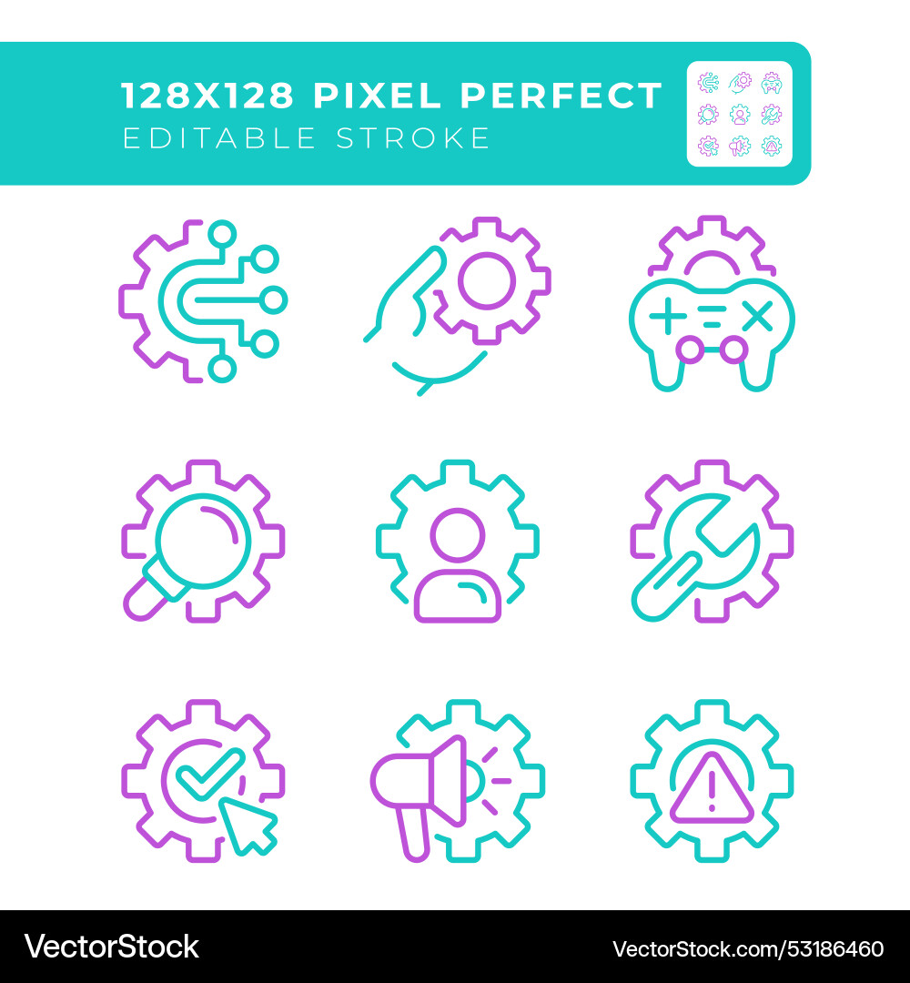 Gears two color line icons set Gears two color line icons set vector image
