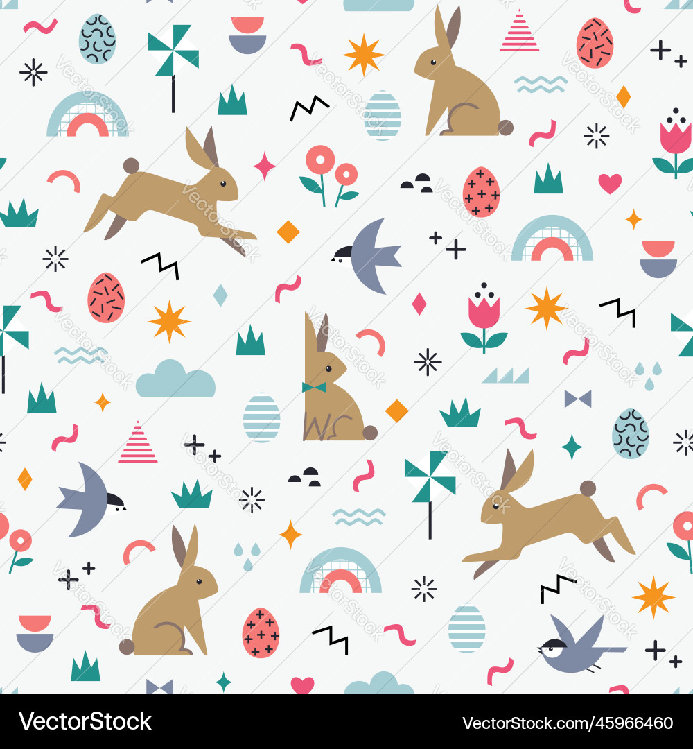 Pastel Bunny & Rainbow Pattern vector image
