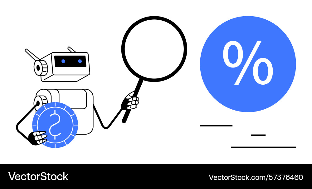 Robot examining interest rate with magnifying vector image
