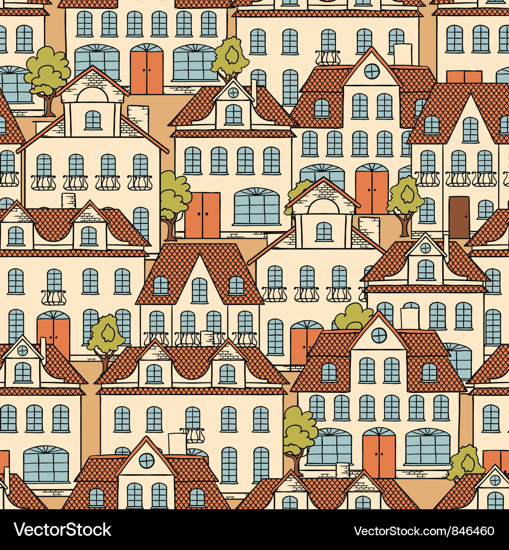 Seamless pattern with houses and trees Vector Image