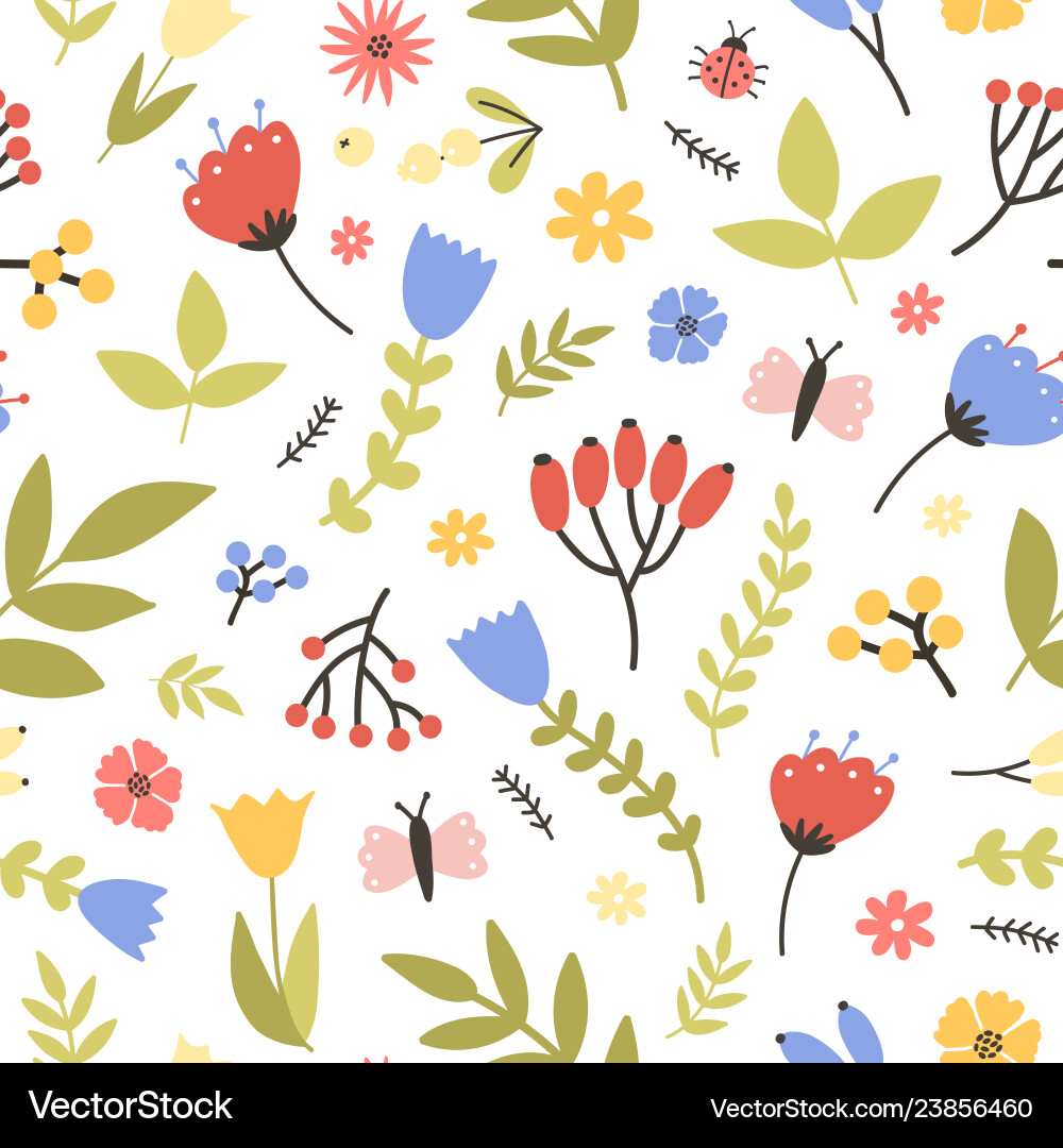 Spring Floral Pattern - Meadow Blooms Vector Image