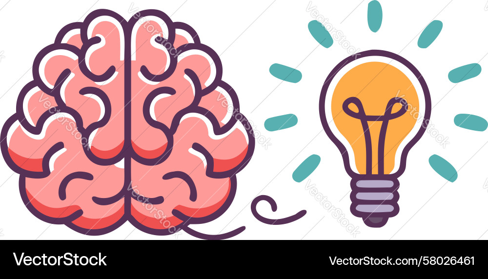 Brain with Lightbulb Concept Vector Image