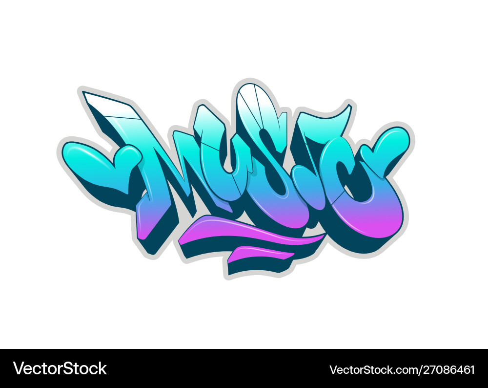 Music word drawn hand in graffiti style Royalty Free Vector
