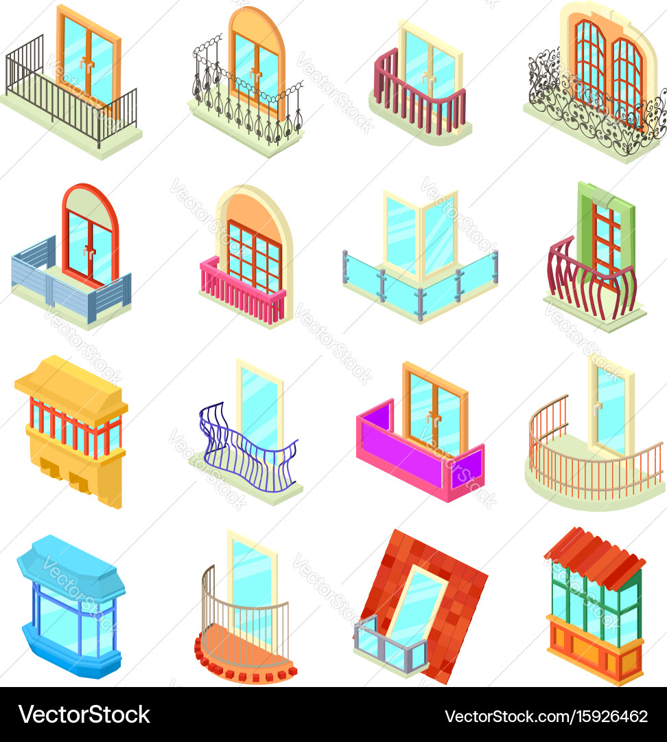 Balcony Window Icons - Isometric Style Vector Image