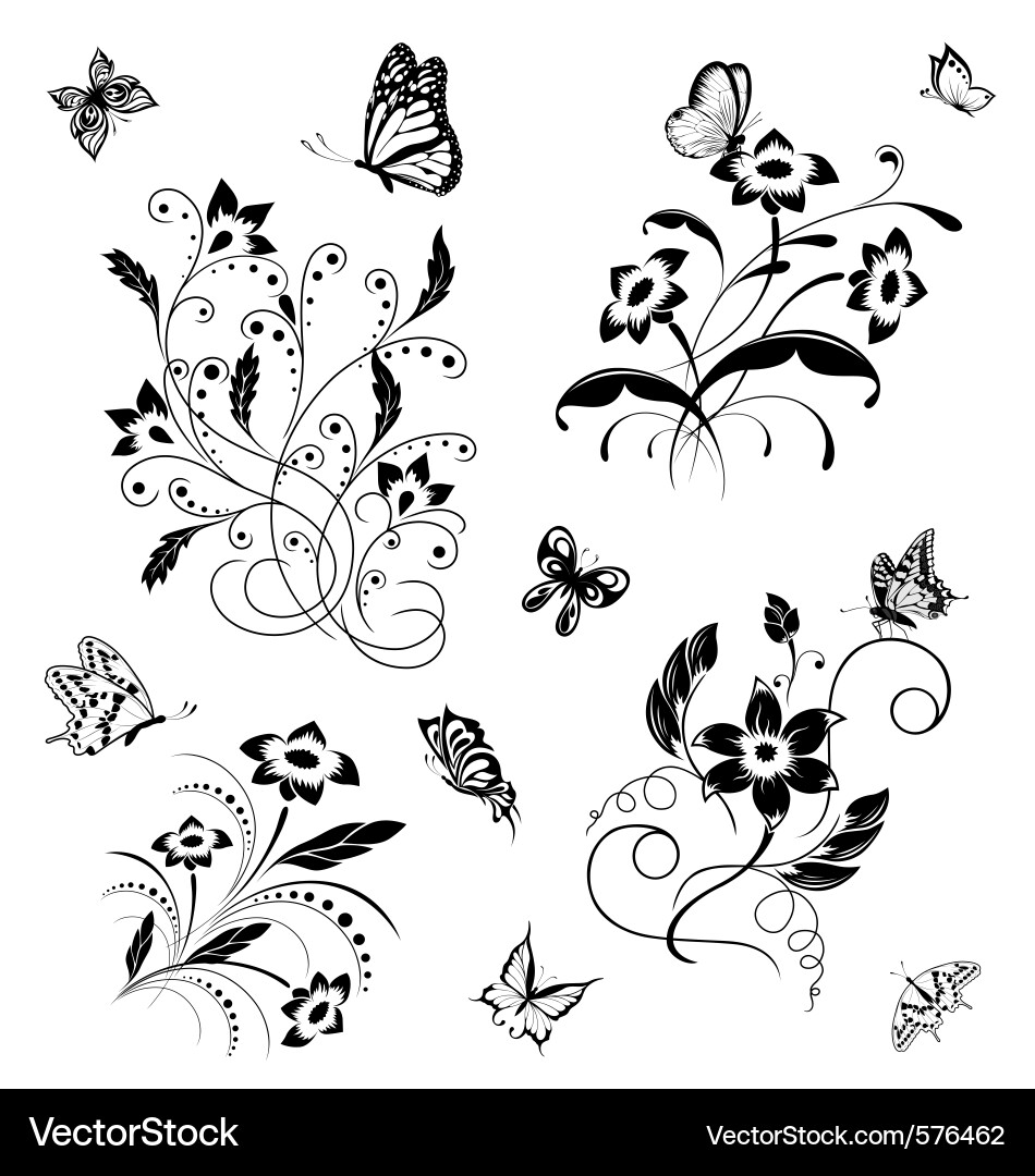 Floral Butterflies Vector Image