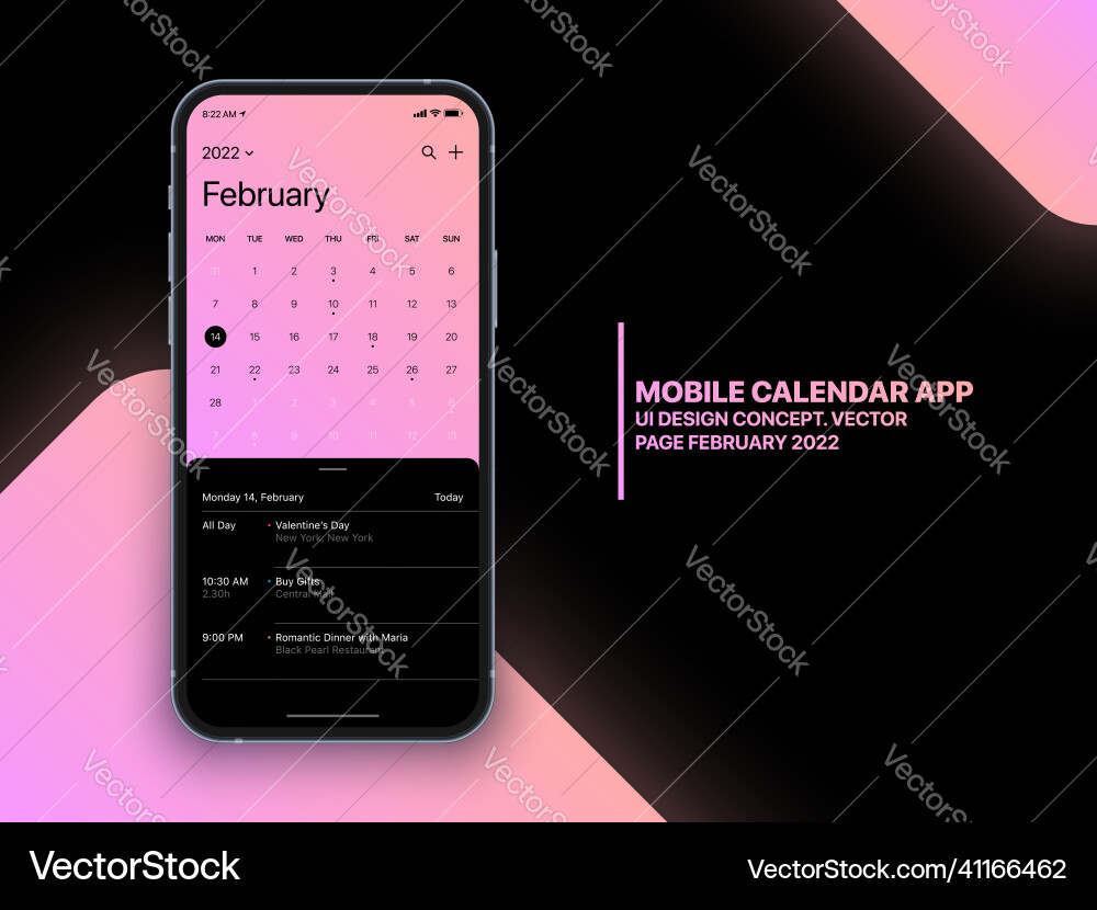 Mobile calendar app ui concept on realistic Mobile calendar app ui concept on realistic vector image
