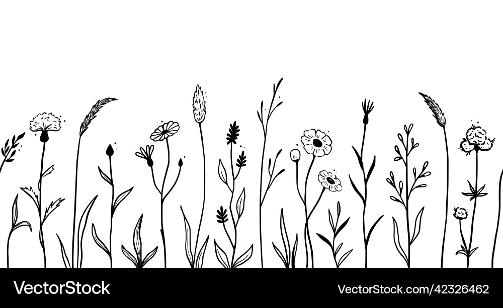 Wild Feld Blume Linie nahtloses Muster Wild Feld Blume Linie nahtloses Muster vektorbild