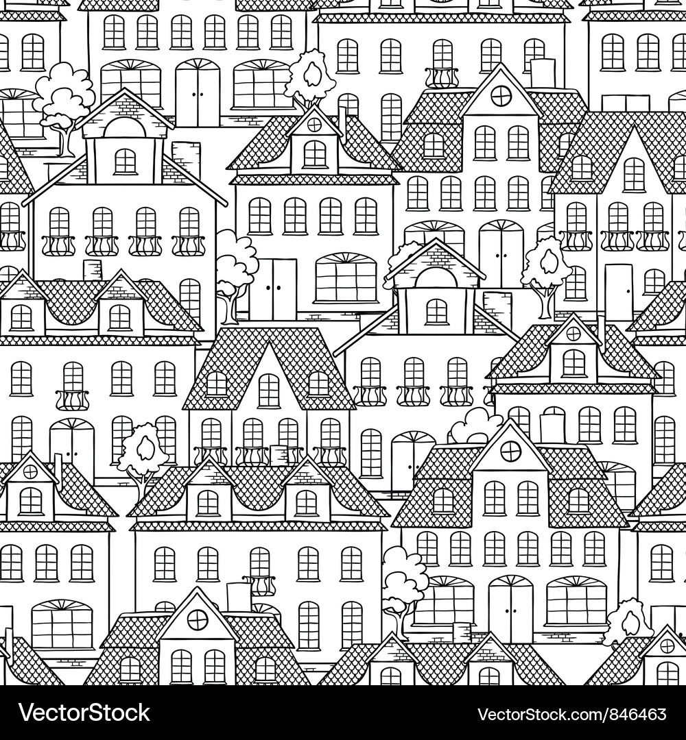 Seamless pattern with houses and trees Vector Image