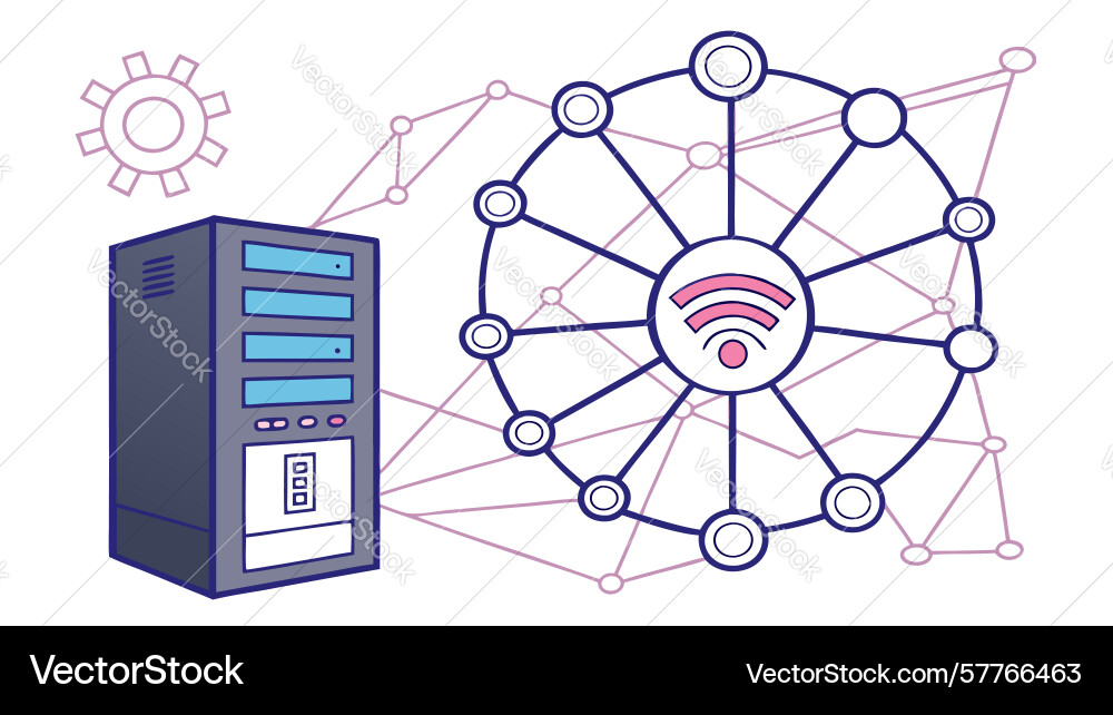 Server rack with wi-fi network connection digital vector image