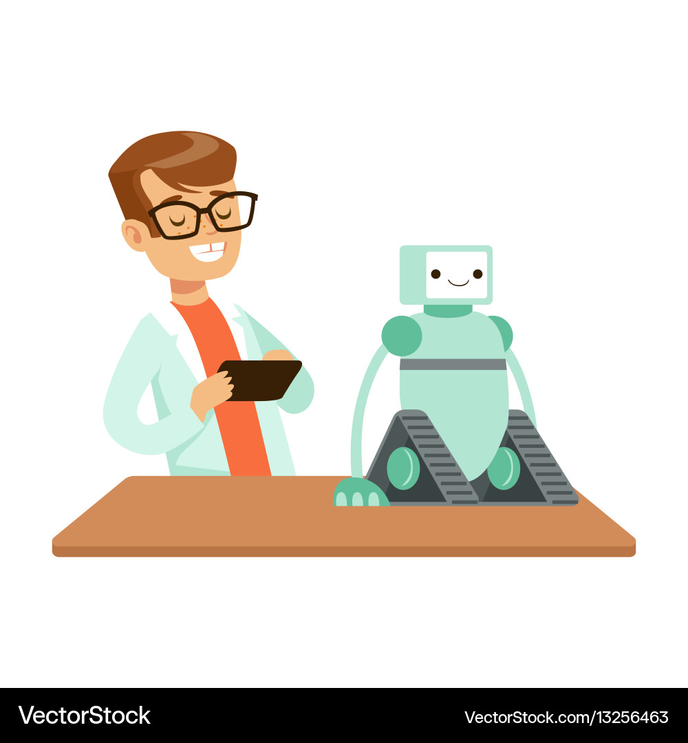 Young Scientist with Robotics Vector Image