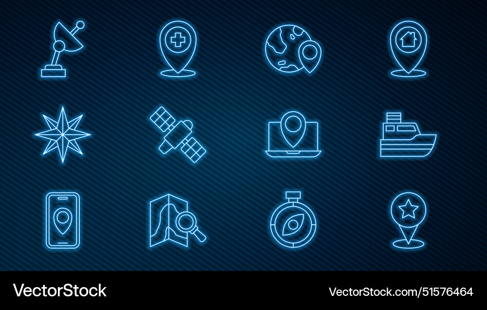 Set line map pointer with star ship path Set line map pointer with star ship path vector image
