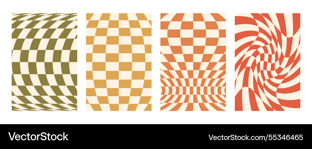 Groovy distorted checkered background set hand Groovy distorted checkered background set hand vector image