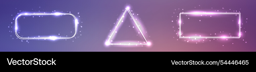 Set of three neon double frames with shining vector image