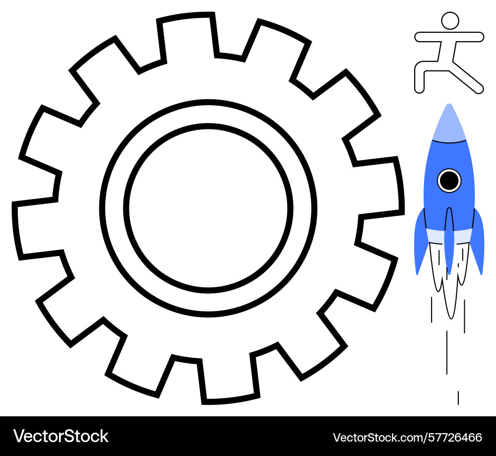Gear mechanism with rocket launch and running Vector Image