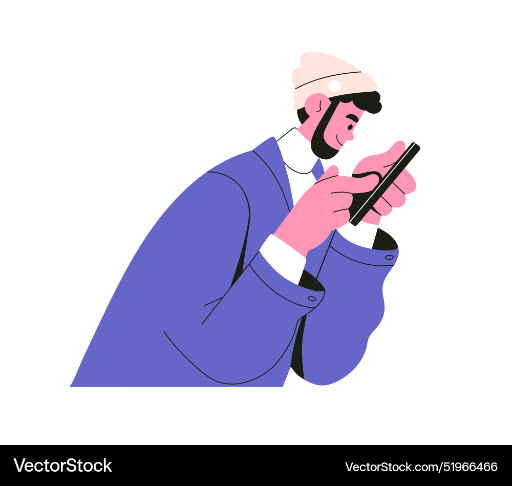 Man using mobile phone young character reading Man using mobile phone young character reading vector image