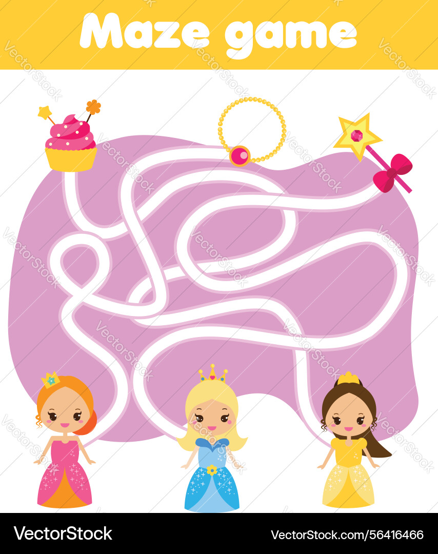 Maze game help princess find objects activity vector image