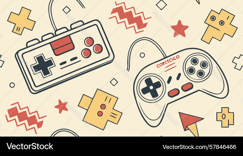 Retro gaming controllers with dynamic pop art Vector Image