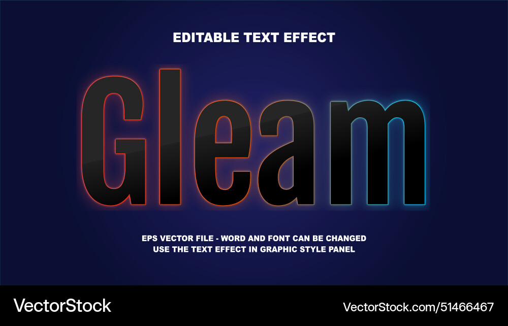 Editable text effect gleam 3d template Vector Image