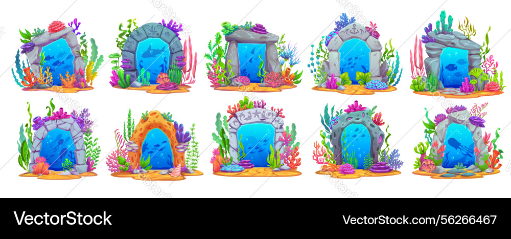 Magic game underwater sea portal stone gate door Magic game underwater sea portal stone gate door vector image