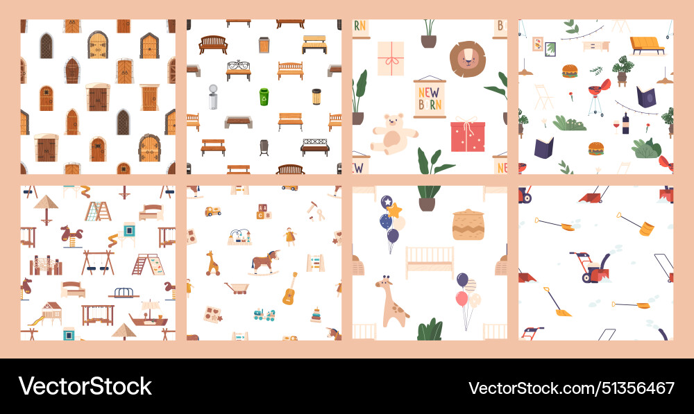 Set of seamless patterns with household items from Set of seamless patterns with household items from vector image