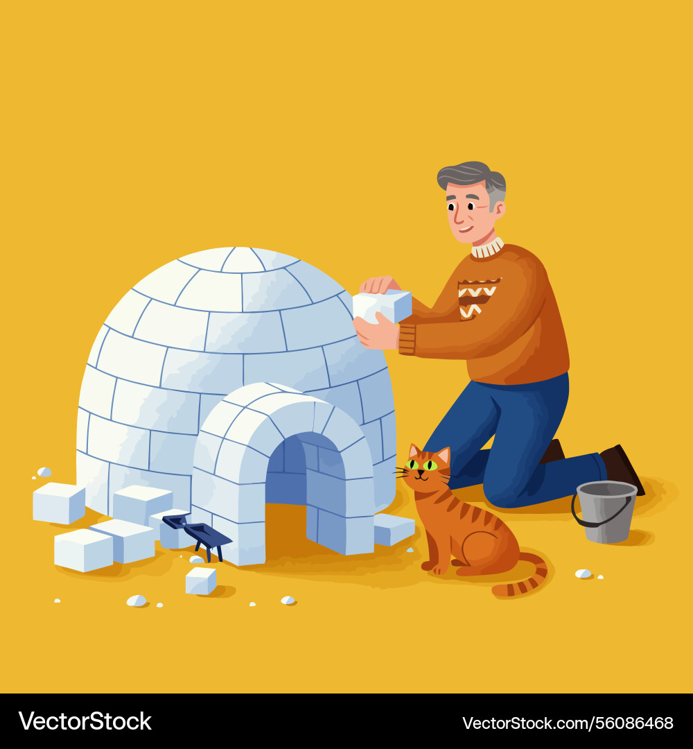 Building an igloo with a cat vector image