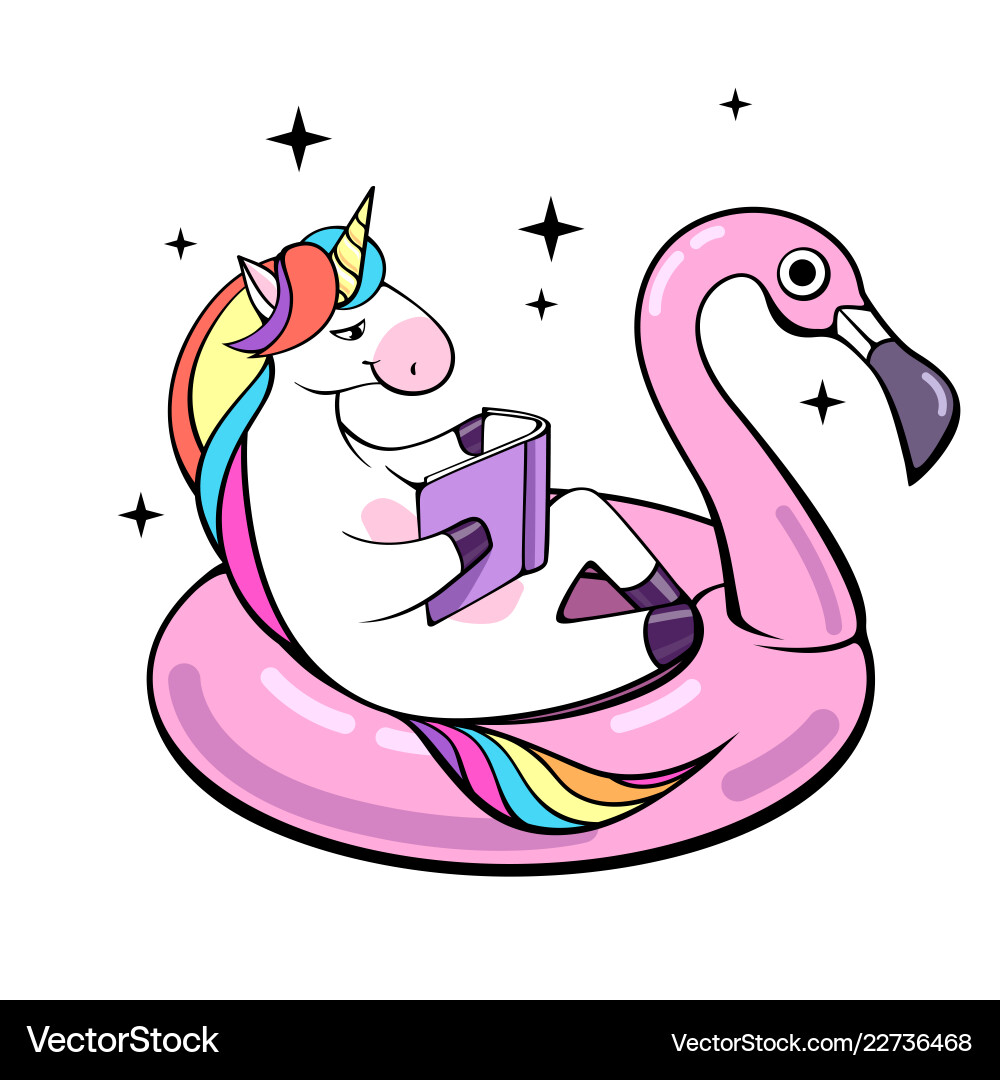 Cute Unicorn on Flamingo Float vector image