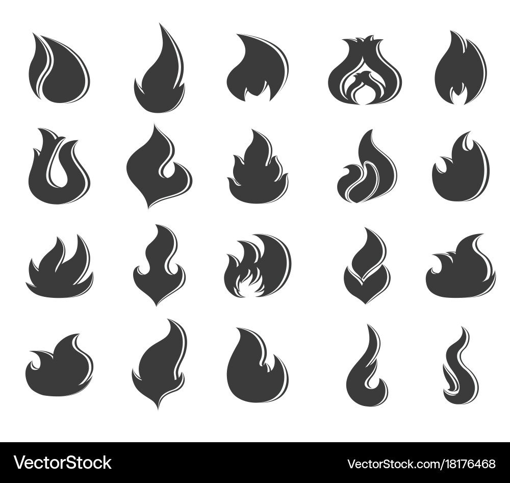 Fire flames set on white background Royalty Free Vector