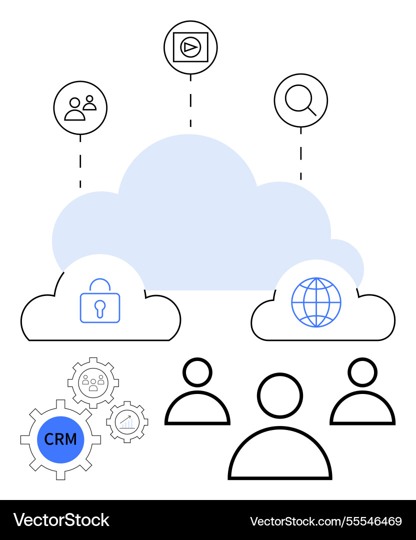 Cloud-based crm with secure data sharing global Cloud-based crm with secure data sharing global vector image